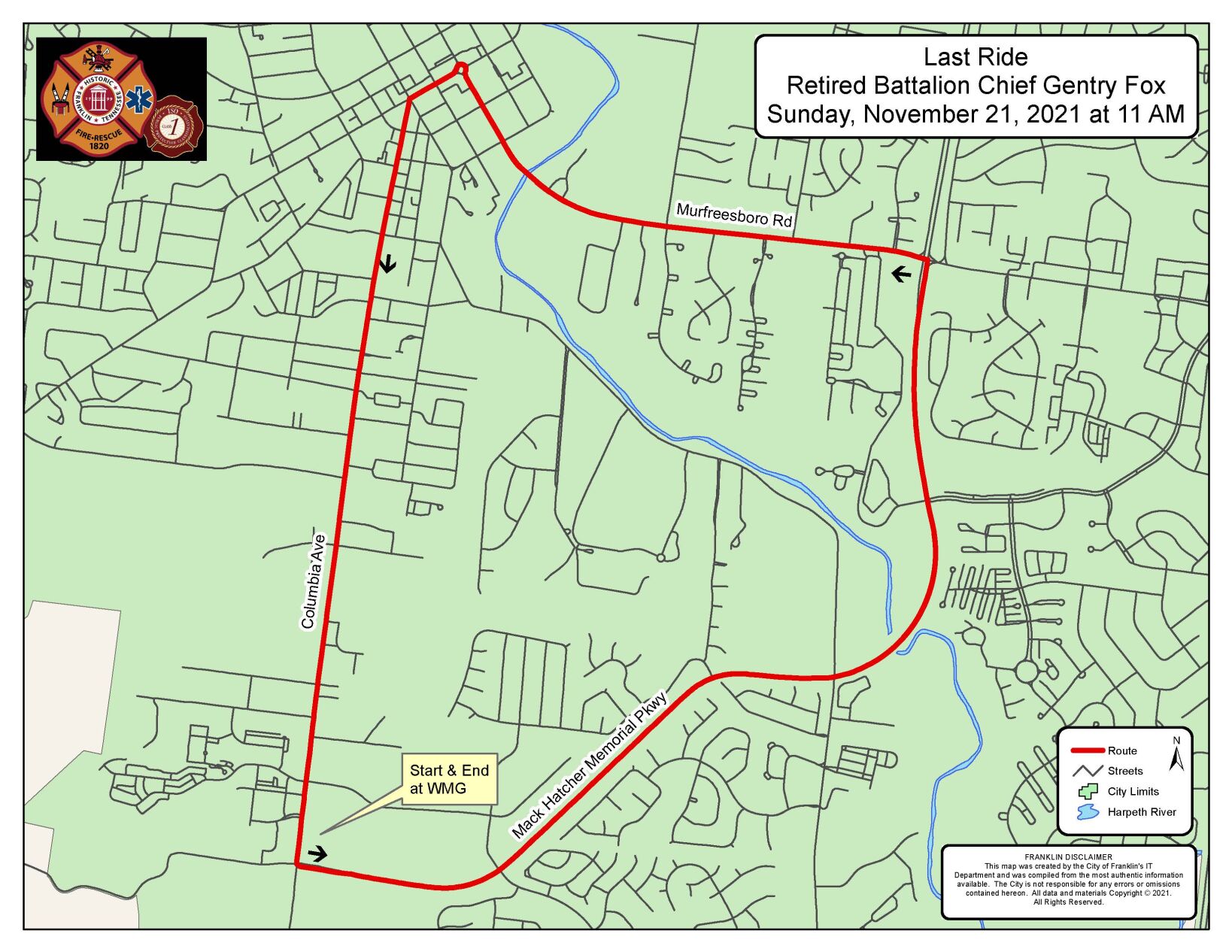 Chief Fox Last Ride Route Map